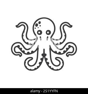 Vector linear illustration of an octopus with tentacles Stock Vector