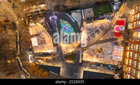 Aerial view of Piccadilly Gardens Christmas Markets Stock Photo