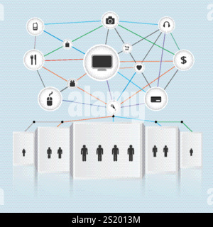 Business Template social network. Suitable for business presentations, as a template, brochure; infographic. Stock Vector