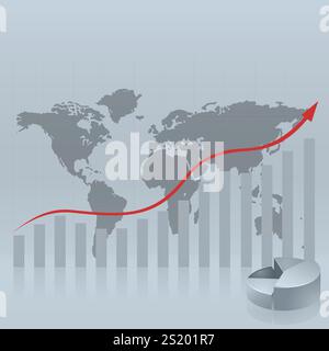 Statistical background with map of the world for business reports, presentations. Suitable for business presentations, template, brochure, infog Stock Vector