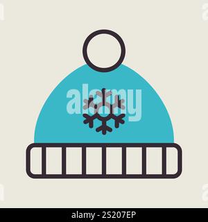Winter hat cap with snowflake and pompom vector icon. Winter sign. Graph symbol for event and holiday web site and apps design, logo, app, UI Stock Vector