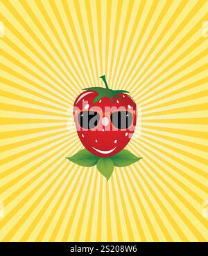 Strawberries in glasses on a radiant yellow background for your ideas. EPS 10 Stock Vector