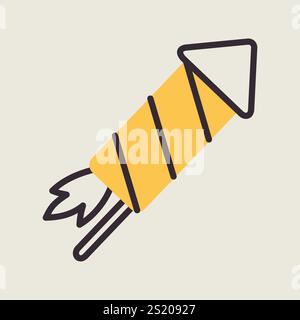 Striped fireworks rocket with a fuse vector icon. Winter sign. Graph symbol for event and holiday web site and apps design, logo, app, UI Stock Vector