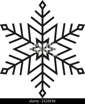 Snowflake icon. Black snowflake isolated on white background. Cold snow. Outline silhouette frozen crystal. Flake for design winter print. Cute star Stock Vector