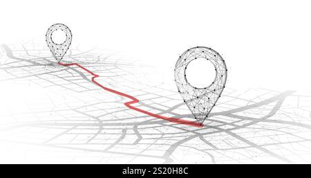 GPS. Abstract vector two pin icon on city map with white line connection Stock Vector