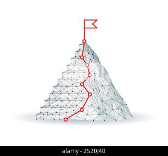 Digital mountain and ladder. Tech goal chart, leadership path, digital technology success Stock Vector