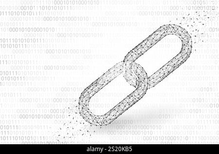Isolated Abstract Vector chain. Wireframe chain element on white. Link protection, blockchain technology, cooperation symbol. Stock Vector