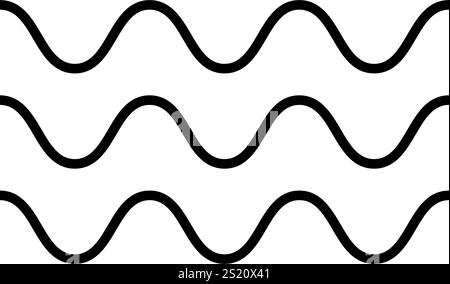 Wave or water icon. Undulated parallel horizontal black lines isolated on white background. Ocean, sea, river or lake symbol. Air, wind, flow or stream pictogram. Vector graphic illustration. Stock Vector