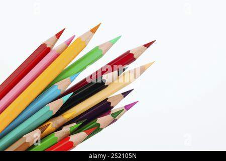 Many different coloured pencils on a white background. Austria Stock Photo