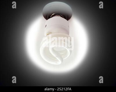 A shining white light bulb in a black circle Stock Photo