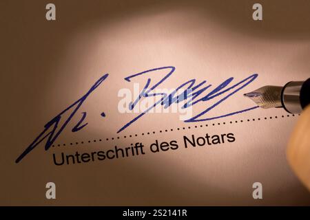 Signature of the notary under a notarised agreement Stock Photo - Alamy