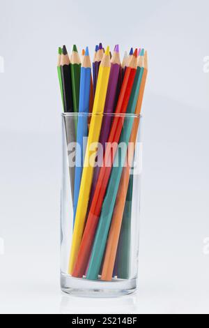 Coloured pencils in many different colours in a jar. Austria Stock Photo