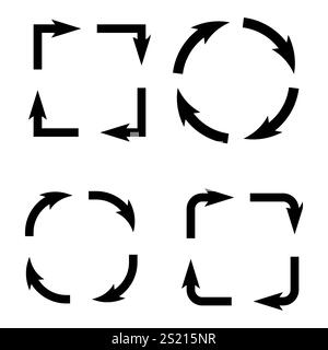 Arrow icon set. Circular motion arrows. Directional vector symbols. Minimalist arrow shapes. Stock Vector