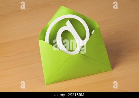 E-mail sign is in a green envelope, E-mail sign is in a green envelope. Austria Stock Photo