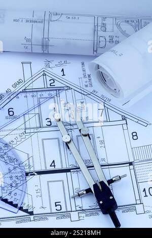 Building plan for a house. With compass and ruler Austria Stock Photo
