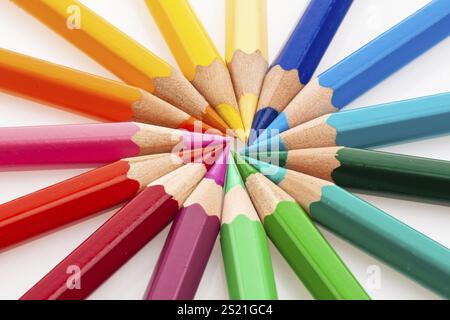 Many different coloured pencils on a white background. Austria Stock Photo