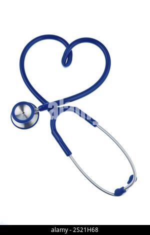 A heart-shaped stethoscope lies on a white background Austria Stock Photo