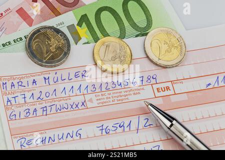 A payment slip for bank transfer with IBAN number and BIC code in ...