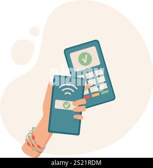 Female Hand Pay with Phone Stock Vector