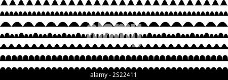 Wavy repeating pattern border collection. Scalloped shape frame set for decoration, banner, poster. Wave edge seamless stripes for divide and separate. Black repeated squiggle stroke pack. Vector Stock Vector