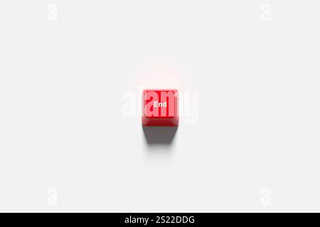 Finishing, to end or completing a task in business. Red computer keyboard end key on white background. Perfect for business or office concepts, with c Stock Photo