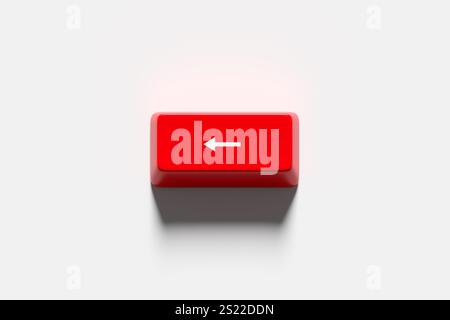 Deletion, turning or going back. Red backspace computer keyboard key against white background. 3D render Stock Photo