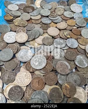 A large collection of vintage coins from various countries and time periods. High quality photo Stock Photo