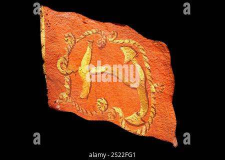 Ancient flag of the British Navy, displayed in the Art Gallery of Ontario (AGO). Stock Photo