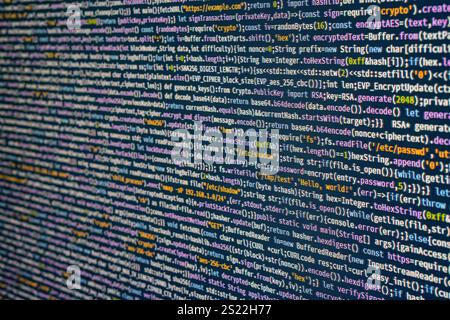 Close-up view of a complex code on a computer screen, emphasizing the intricate nature of digital coding work a Stock Photo