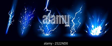 Lightning strike bolt silhouettes sequence vector illustration. Stock Vector