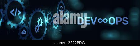 DevOps Integrating Development and Operations for Continuous Delivery on a Wide Banner, Business and Technology Concept. Stock Photo
