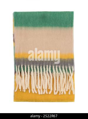 Fluffy folded striped multicolor stole isolated on white background Stock Photo