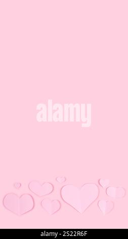 Pastel pink background with pink paper hearts applique for Valentine's Day banner Stock Photo