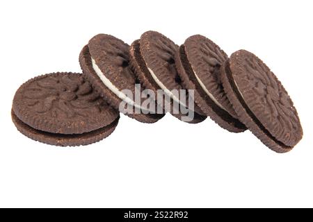 Brown chocolate chip cookie isolated on white background. Stock Photo