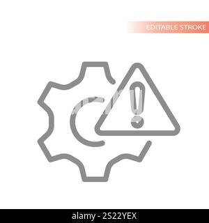 Gear and exclamation mark warning. Alarm, error message line vector icon. Stock Vector