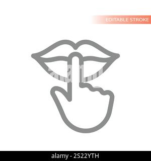 Keep quiet or silence line vector icon. Finger on lips, silent area symbol. Stock Vector