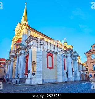 The Baroque exterior of historic St Thomas Church, situated on Letenska Street in Mala Strana, Prague, Czechia Stock Photo