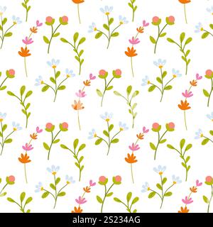 Seamless pattern of simple flowers. White background. Vector illustration Stock Vector