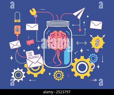 Linear startup and brainstorming vector illustration Stock Vector