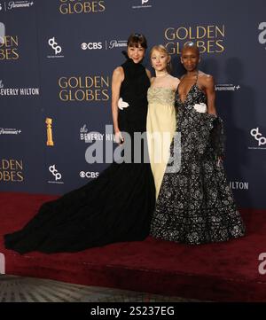 Beverly Hills, USA. 05th Jan, 2025. Michelle Yeoh, Ariana Grande, and Cynthia Erivo winner of the Cinematic and Box Office Achievement Award for 'Wicked' pose in the press room during the 82nd Annual Golden Globe Awards at The Beverly Hilton on January 05, 2025 in Beverly Hills, California. Photo: CraSH/imageSPACE Credit: Imagespace/Alamy Live News Stock Photo