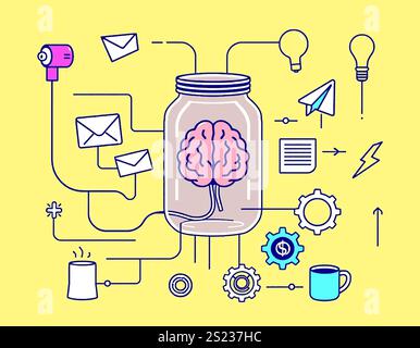 Linear startup and brainstorming vector illustration Stock Vector