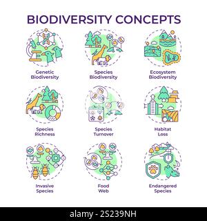 Biodiversity multi color concept icons Stock Vector