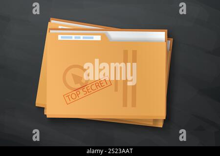 top secret stamp on folder with papers Stock Vector