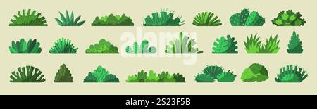 Bushes. Different types of green bushes recent vector decorative floral plants illustrations in flat style Stock Vector