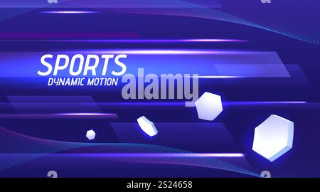 Sport background. Abstract graphic shapes. Dynamic sound speed with lines for motion design. Modern music waves. Geometric hexagons. Fast race movemen Stock Vector