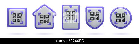 3D barcode. Square QR code. Shop bar scan in phone. Identification scanner. Identify icon. Payment application recognition label shapes. Cyber authent Stock Vector
