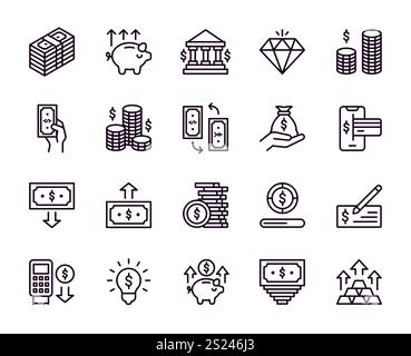 Business income icons, line symbols, web signs, vector set, isolated ...
