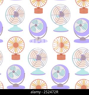 Electric fans pattern. Table plastic fan for climate control in office or home. Decorative abstract print for wrapping textile wallpaper, racy vector Stock Vector