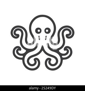 Vector linear illustration of an octopus with tentacles Stock Vector