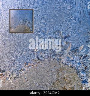 Frost Crystals on Window with inset Stock Photo